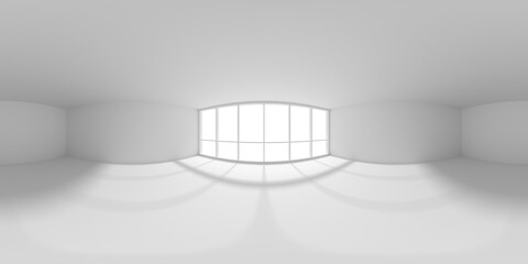 Empty white office room with sunlight from big window HDRI map