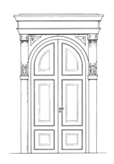 Drawing of classic door isolated - pen sketch