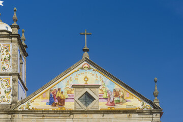  facade covered with azulejos of the Nossa Senhora do Amparo Church located in Valega, district of...