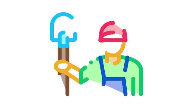 shovel worker Icon Animation. color shovel worker animated icon on white background