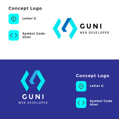 G letter logo.Code icons in trendy flat style with code symbols for your website designs, logos, apps, UI. Vector illustration.