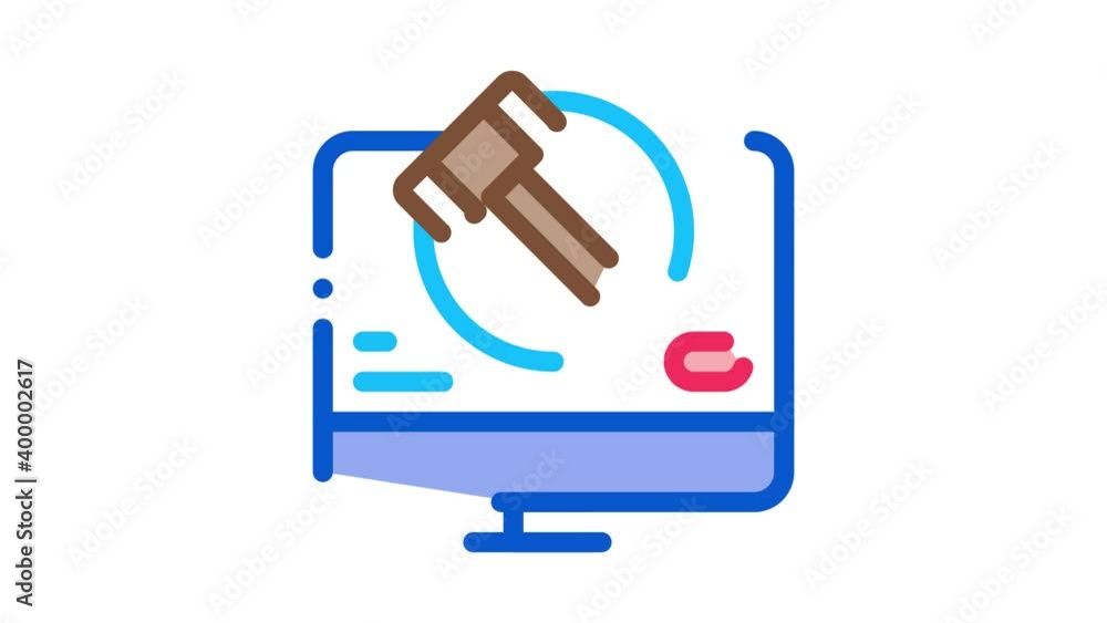 Poster computer version of auction icon animation. color computer version of auction animated icon on white