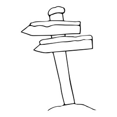 post pointer with snow, freehand drawing, vector illustration in cartoon style. Ideal for booklets, brochures, invitations or book or website decoration.