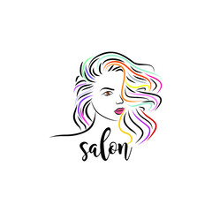 beauty girl model with rainbow hair colorful long hair logo design vector illustration