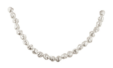 Closeup of sagging string of baroque pearls isolated on white