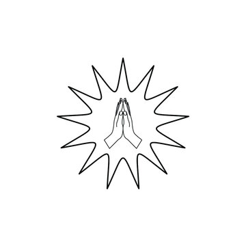 The  Praying hands gesture pray to god with faith and hopes logo design vector illustration with light explosion