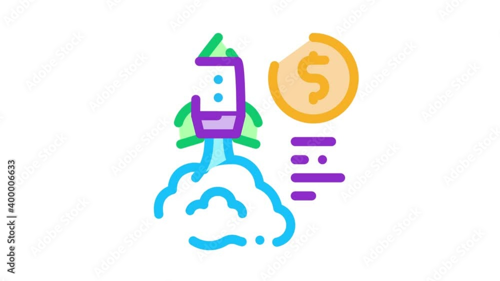 Poster monetary comet flight icon animation. color monetary comet flight animated icon on white background