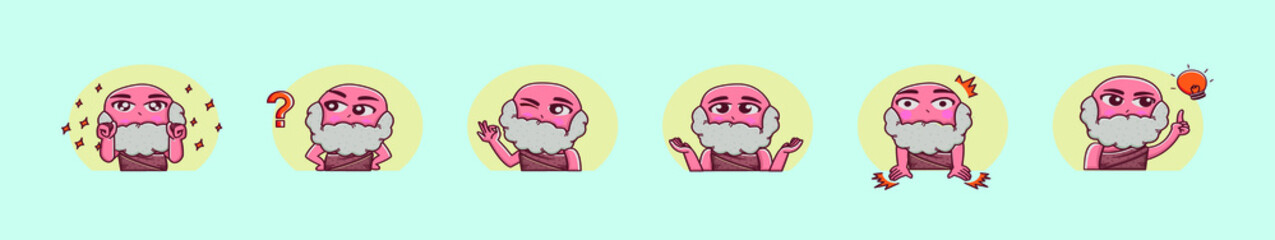 set of socrates cartoon icon design template with various models. vector illustration isolated on blue background