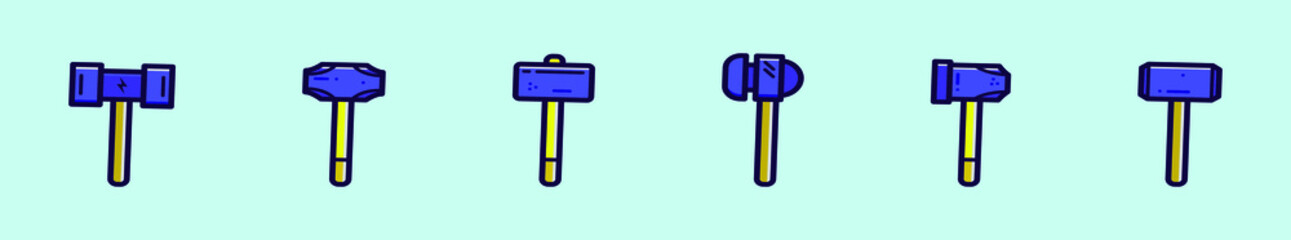 set of sledge hammer cartoon icon design template with various models. vector illustration isolated on blue background