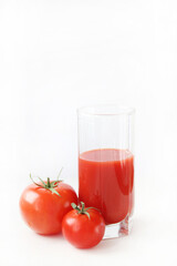 tomato juice and tomato on a white background