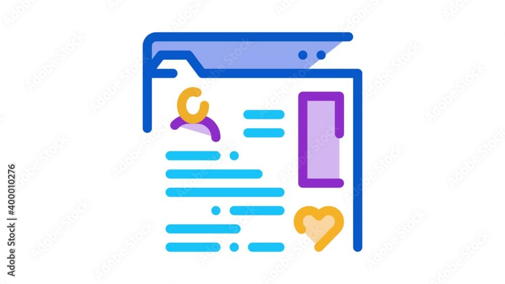 Aufkleber information chart folder about man icon animation. color information chart folder about man animated