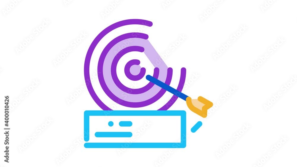 Poster dart hit target icon animation. color dart hit target animated icon on white background