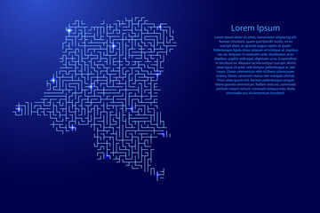 Democratic Republic Of The Congo map from blue pattern of the maze grid and glowing space stars grid. Vector illustration.