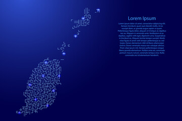 Grenada map from blue pattern of the maze grid and glowing space stars grid. Vector illustration.