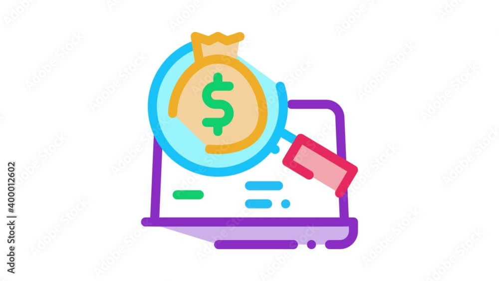 Poster detection of money in computer icon animation. color detection of money in computer animated icon on