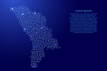Fototapeta premium Moldova map from blue pattern of the maze grid and glowing space stars grid. Vector illustration.