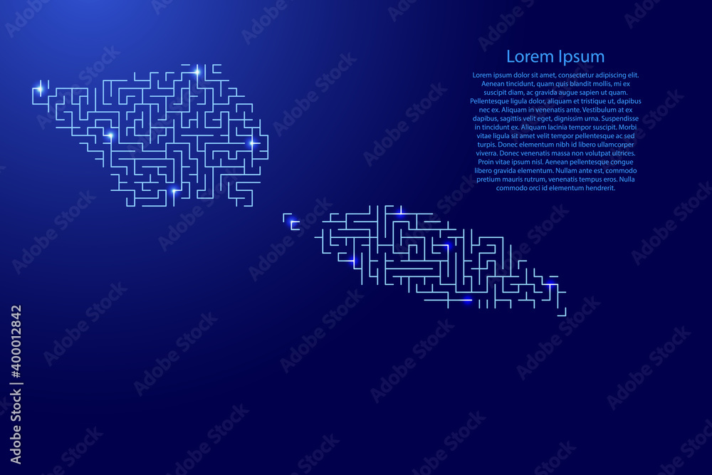 Poster samoa map from blue pattern of the maze grid and glowing space stars grid. vector illustration.