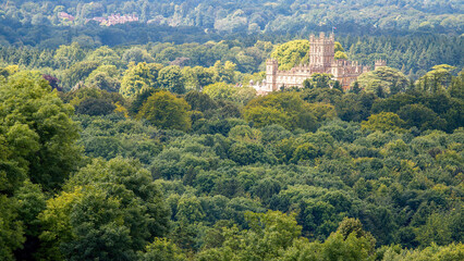 Fototapeta na wymiar An elevated view of Highclere Castle taken from Beacon Hill in Hampshire, England. 