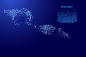 Samoa map from blue pattern of the maze grid and glowing space stars grid. Vector illustration.