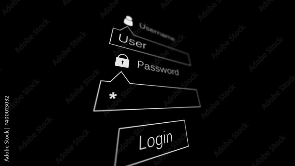 Poster entering username and password on a black page on the internet. internet technology safety concept. 
