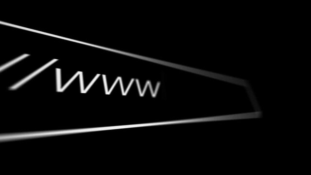 Entering abstract website and domain names on a black page on the Internet. Shallow Depth of Field.