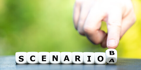 Hand turns dice and changes the expression 