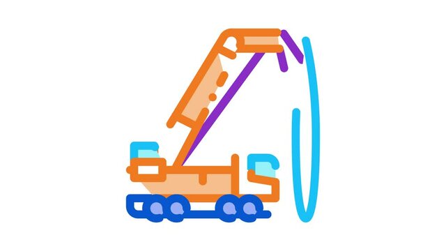 truck mounted crane Icon Animation. color truck mounted crane animated icon on white background