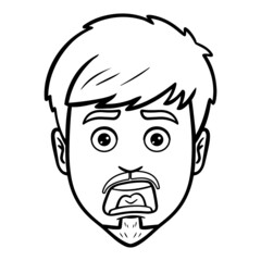 man is frightened. open mouth, avatar, monochrome, comic, outline.