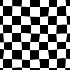 Fototapeta premium Hand drawn seamless pattern with chessboard. Black and white checkerboard. Print design for textile, fabric, wrapping paper. Chess background. Trendy vector illustration