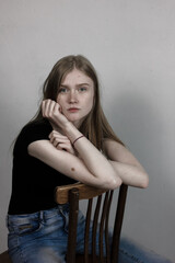 Model test with young beautiful female model with blonde hair