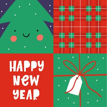 Cute Simple Christmas animal portrait in flat style. Happy new year 2021 prints 