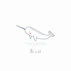 Cute narwhal vector print. Undersea animals © NadezdaBarkova