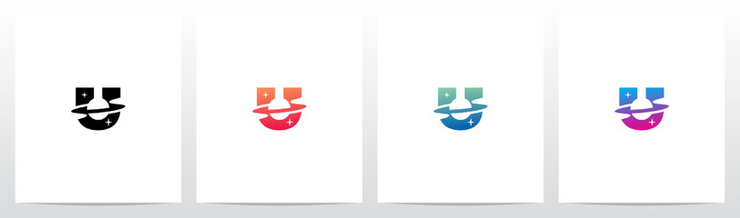 Saturn Planet On Letter Logo Design U © recehan