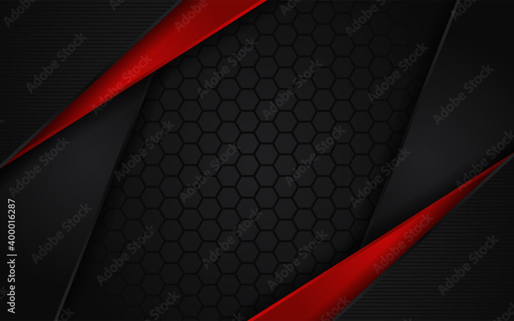Poster abstract dark hexagon background with red line