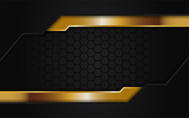 Abstract dark hexagon background with gold line