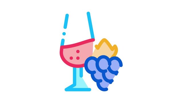 wine with grapes Icon Animation. color wine with grapes animated icon on white background