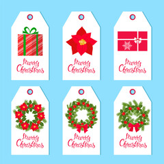 Set of Christmas tags with lettering, vector illustration