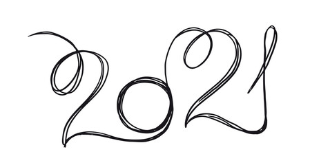 2021 Happy New Year. Hand drawn illustration.
