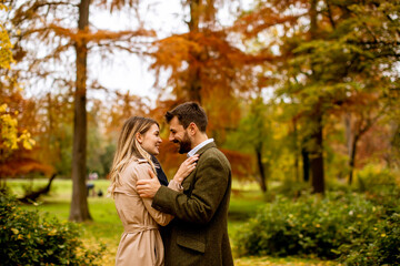 Young couple in the autumn park