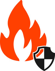 Fire protection icon. fire insurance icon. shield with fire icon vector
