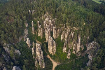 Cliffs of Prachov Rocks aerial view drone shot