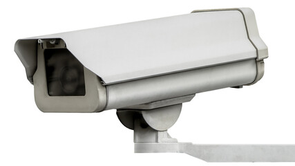 Surveillance camera isolated on white background, Closeup of ceiling security camera, CCTV, isolated on a white background. Security alarm systems - Clipping Path.