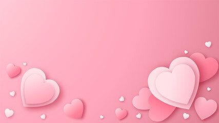 Paper art with heart on pink background. Love concept design for happy mother's day, valentine's day, birthday day. Banner and greeting template design.
