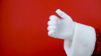 Hands Fingers Education Counting Set. Santa Hand in white glove gesturing one to five on red background. Counting number 1