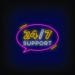 24/7 Support Neon Signs Style Text Vector