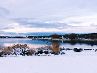 Fototapeta na wymiar Winter Lake Scene, Boyne City, Michigan, Winter