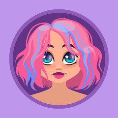 Bright cute avatar for a girl. Short haircut. pink hair