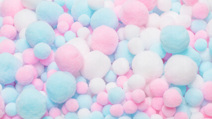 White, pink and blue soft pompons.