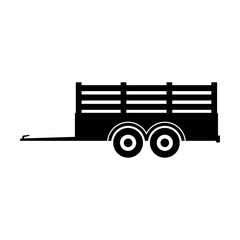 Cargo car trailer icon. Black silhouette. Side view. Vector flat graphic illustration. The isolated object on a white background. Isolate.