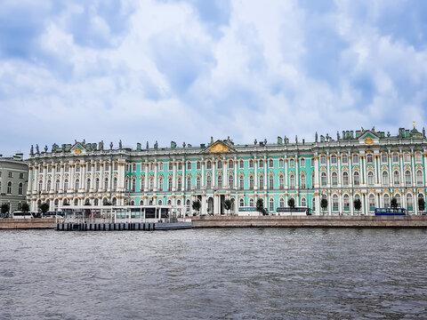 Hermitage palace on the bank of Neva river, Saint Petersburg, Russia